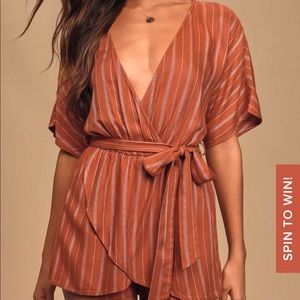 Climb Aboard Rust Red Striped Romper